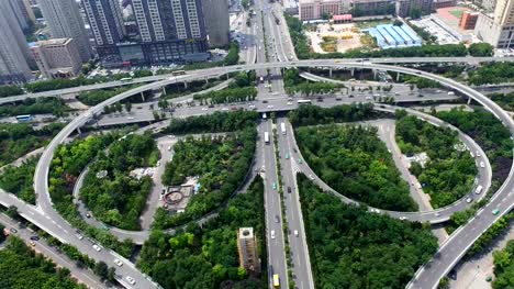 T/L-AERIAL-Shot-of-traffic-moving-on-overpasses/Xi'an,China.
