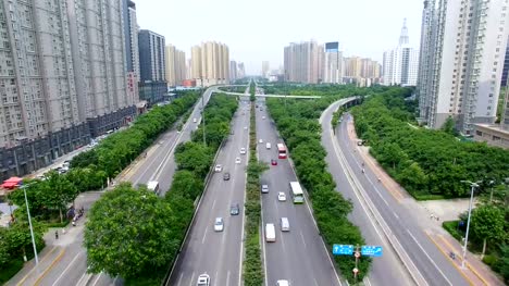 AERIAL-Shot-of-traffic-moving-on-overpasses/Xi'an,China.
