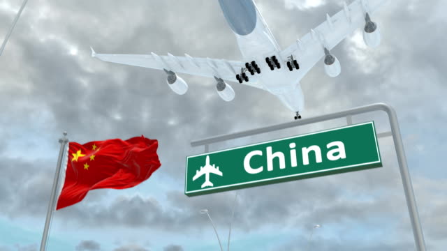 China,-Ansatz,-das-Flugzeug-zu-landen