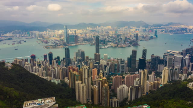 Blick-Punkt-downtown-harbour-Hill-Antenne-Timelapse-Panorama-4k-Hongkong