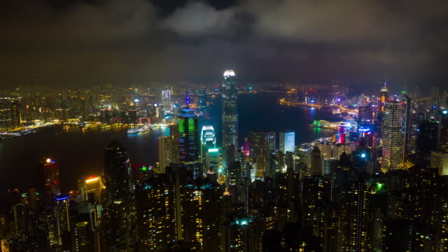 Nacht-Beleuchtung-Innenstadt-Stadtbild-Antenne-Timelapse-Panorama-4k-Hongkong