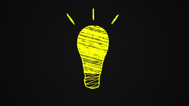 glowing-lightbulb-drawn-on-a-blackboard,-idea,-hand-drawn-animation-4K