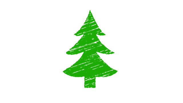 Árbol-de-Navidad-con-tiza-pintado-sobre-fondo-blanco,-animación-dibujados-a-mano,-4-K
