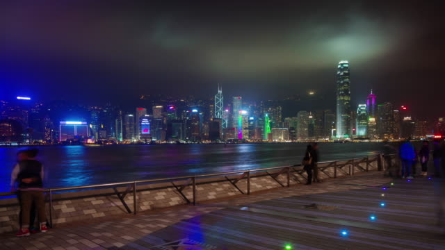 Nachtlicht-zu-Fuß-Bucht-Panorama-4-k-Zeitraffer-aus-Hong-Kong-china