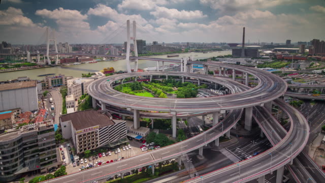 day-light-traffic-round-interchange-panorama-4k-time-lapse-from-shanghai