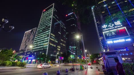 China-Nacht-Licht-Shenzhen-City-Center-Verkehr-Straße-4-k-Zeitraffer