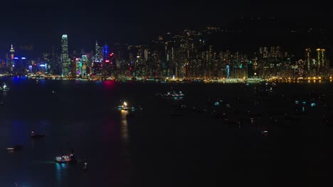 Nacht-Licht-Wasser-Verkehr-4-k-Zeitraffer-von-schönen-Hong-Kong-city