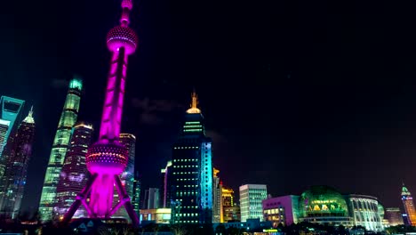 Shanghai-Skyline-río-de-Huangpu,-China,-tráfico,-rascacielos,-paisaje-urbano,-Time-lapse