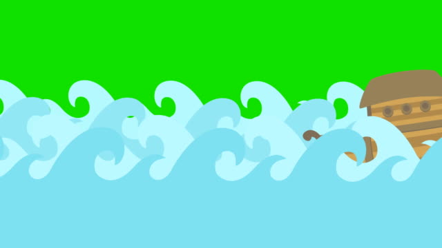 Arca-de-Noahs-navegando-en-el-mar-en-una-pantalla-verde