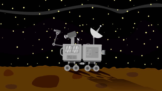 Raum-Rover-auf-dem-Planeten-Mars-in-der-Nacht