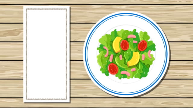 Vista-superior-en-platos-con-diferentes-alimentos-y-menú-en-estilo-de-dibujos-animados-de-las-transiciones