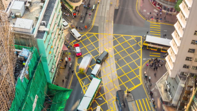 Hongkong-China-auf-dem-Dach-nach-unten-Kreuzung-Bau-Panorama-4k-Zeitraffer