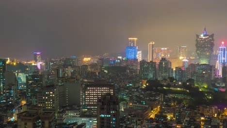 China-berühmten-Hotel-Nacht-auf-dem-Dach-Macau-Stadtpanorama-4k-Zeitraffer