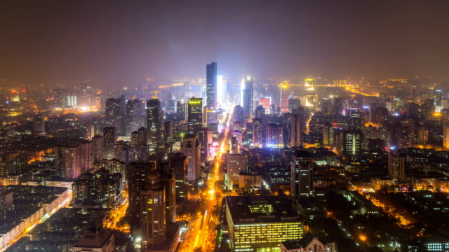 Time-lapse-of-cityscape-at-night-of-nanjing,china