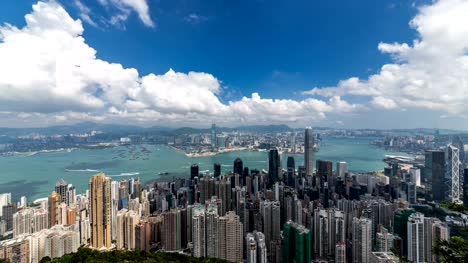 Zeitraffer-von-Hong-Kong-Blick-vom-Berggipfel,-Luftaufnahme,-Landmark-View,