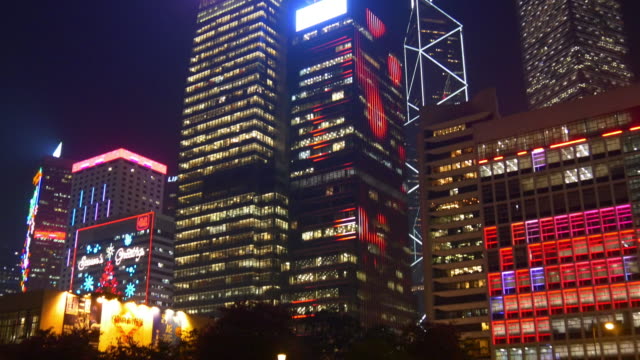 China-noche-iluminación-hong-kong-ciudad-Centro-Plaza-panorama-4k