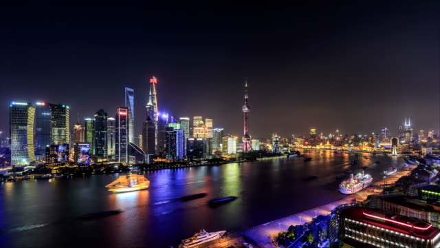 Día-al-lapso-de-tiempo-de-la-noche-de-Shanghai-y-paisaje-urbano