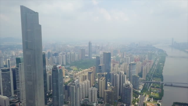 China-Guangzhou-Stadt-Innenstadt-Ctf-berühmte-Gebäude-Perlfluss-aerial-Panorama-4k