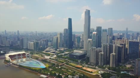 Guangzhou-Sonnentag-Perlfluss-Haixinsha-Insel-Innenstadt-Teil-Luftbild-Panorama-4k-china