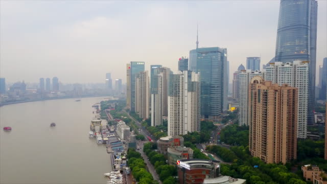 China-día-shanghai-panorama-aéreo-paisaje-fluvial-4k