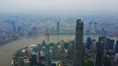 China-shanghai-Abendzeit-Stadtbild-Pudong-downtown-Tops-Bucht-Luftbild-Panorama-4k