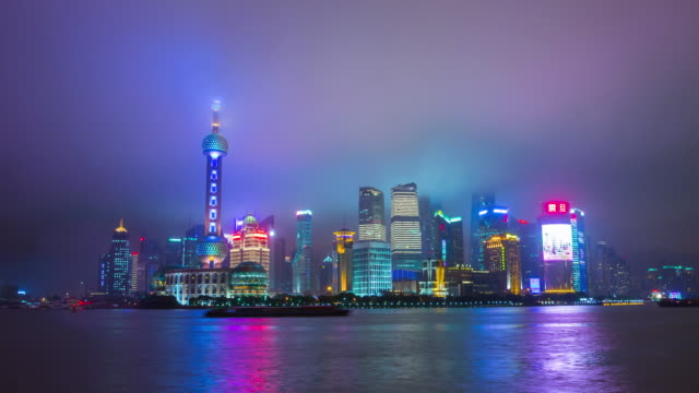 Nacht-shanghai-Pudong-downtown-Bucht-Panorama-4k-Zeitraffer-China