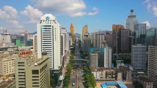 China-Sonnentag-Shenzhen-Stadtbild-Verkehr-Straße-aerial-Panorama-4k