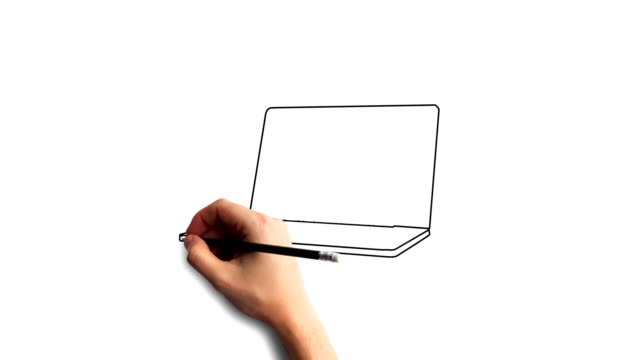 Whiteboard-Stop-Motion-Stil-Animation-Handzeichnung-eines-Laptops