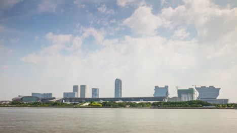 day-time-guangzhou-convention-and-exhibition-centre-river-bay-panorama-4k-time-lapse-china