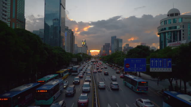 Sonnenuntergangszeit-Shenzhen-Stadt-Stadtverkehrs-Straße-Panorama-4k-china