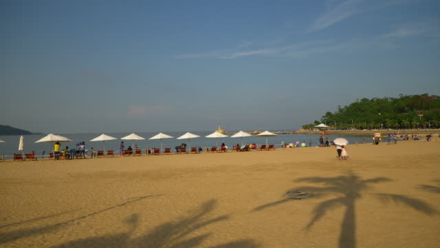 Tag-Zeit-Zhuhai-Strand-entspannen-Zone-Palm-Schatten-Panorama-4k-china