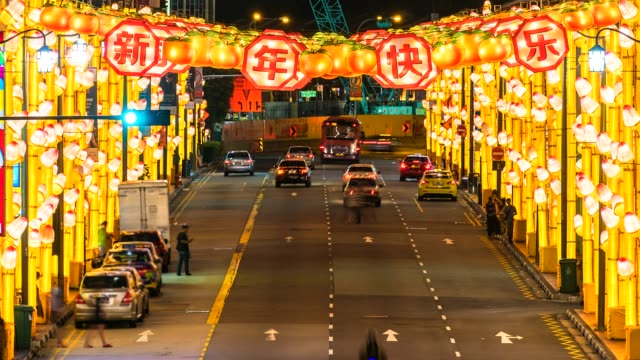 4K.-Zeit-Ablauf-Chinatown-Straße-bei-Nacht-von-Singapur