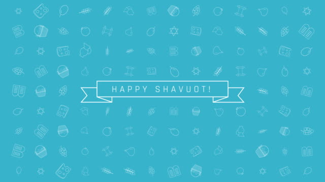 Fondo-de-animación-Shavuot-fiesta-diseño-plano-con-símbolos-de-esquema-tradicional-icono-y-texto-en-inglés