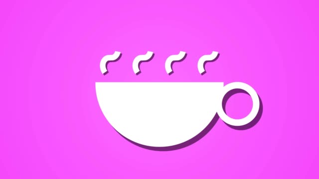 dampfend-heißes-Getränk-Kaffee-Tee-Animationsschleife,-rosa-Hintergrund