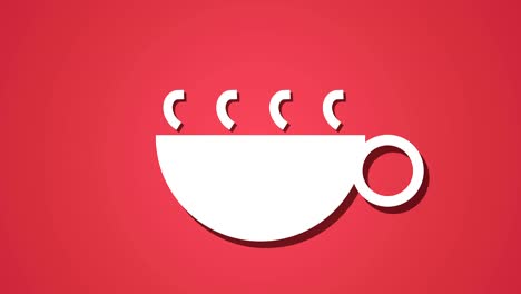 dampfend-heißes-Getränk-Kaffee-Tee-Animationsschleife,-Hintergrund-rot
