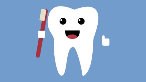 Cartoon-dancing-happy-tooth-icon,-healthy-teeth-concept-loop-blue-background