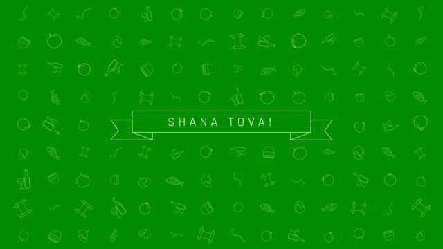 Rosch-ha-Schana-Ferienwohnung-design-Animation-Hintergrund-mit-traditionellen-Gliederung-Symbol-Symbole-und-englischer-text