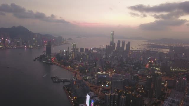 Aerial-view-footage-of-Kowloon-District-in-Hong-Kong