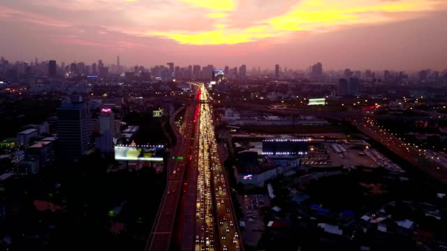 Flyover-the-highway-at-night,-4k-video