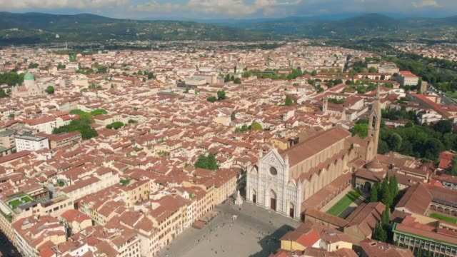 Florence-aerial-cityscape-view-on-the-old-town-with-Santa-Croce-church-and-Santa-Croce-Plazza-in-Italy.-4K-drone-vide.