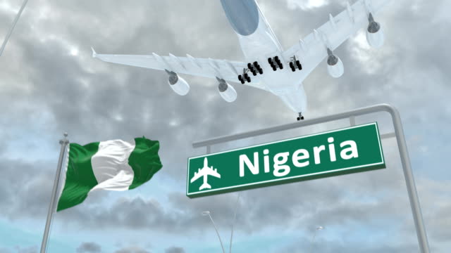 Nigeria,-Ansatz,-das-Flugzeug-zu-landen