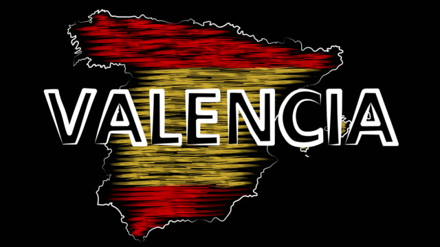 Valencia-Spanien-Färbung-der-Karte-und-Flagge.-Bewegungsdesign.