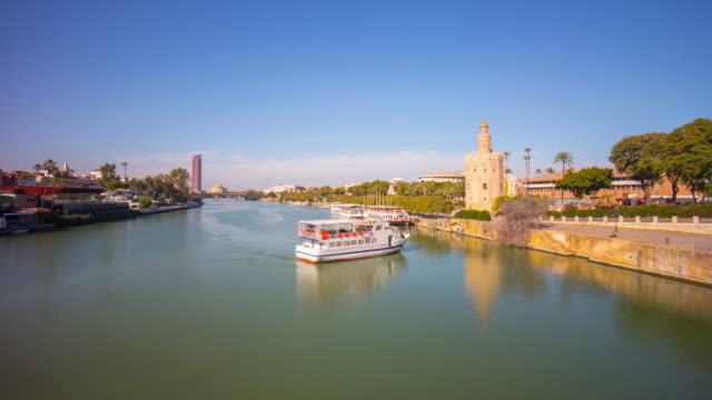 seville-sun-light-torre-de-oro-tower-river-panorama-4k-time-lapse-spain
