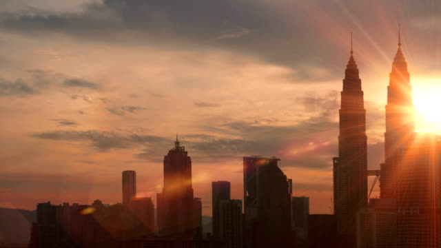 Stop-motion.-Sunrise-in-Kuala-Lumpur-with-the-silhouette-of-the-Kuala-Lumpur-city-skyline