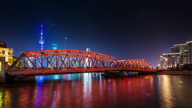 Nachtbeleuchtung-China-shanghai-downtown-River-Bay-Brücke-Stadtpanorama-4k-Zeitraffer