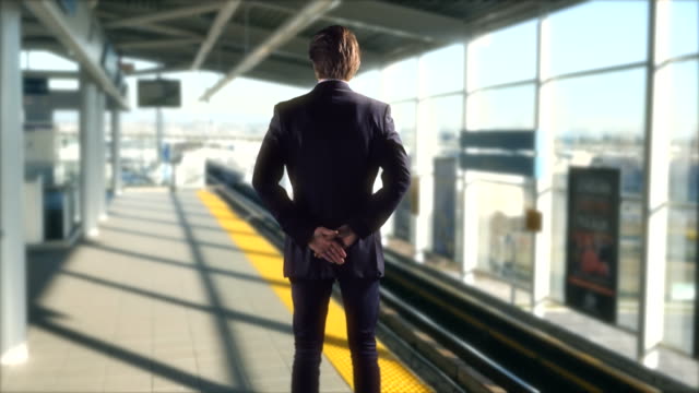 Business-Man-Passenger-Waits-for-Train-Travel,-Sky-Train-Transport-Subway