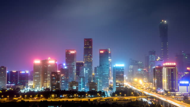 Time-lapse-of-Jianwai-SOHO,the-CBD-skyline-at-night-in-Beijing,China