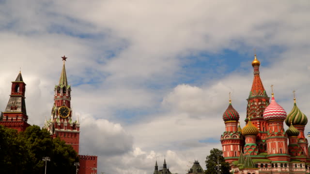 Moscow-Kremlin,-St.-Basil-Cathedral-and-Spasskaya-Tower