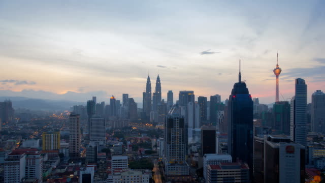 Sunrise-timelapse-from-high-vantage-point-overlooking-Kuala-Lumpur-cityscapes