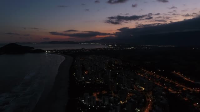 Riviera-Sao-Lourenco-Beach-at-Night,-Sao-Paulo,-Brazil